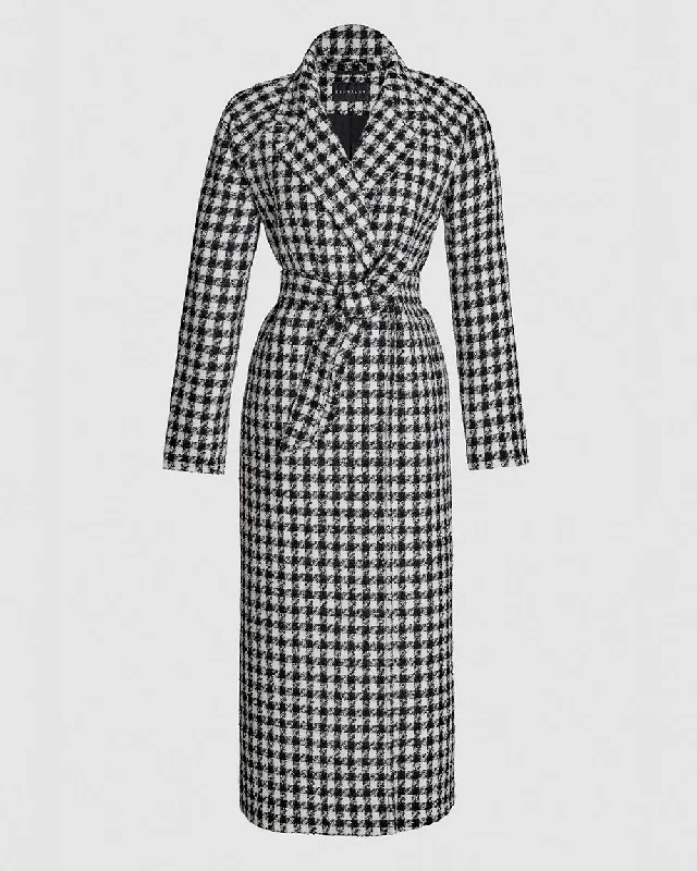 everyday winter coatTweed Houndstooth Suri Alpaca Long Raglan Sleeve Coat