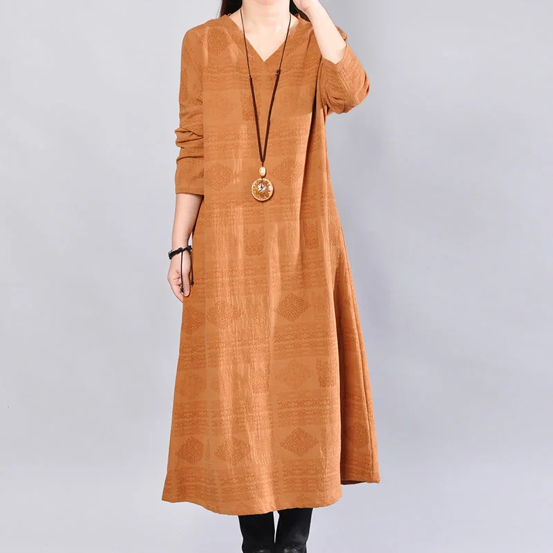 velvet dressstylish yellow linen knee dress trendy plus size linen clothing dress 2018back side open v neck linen clothing dress