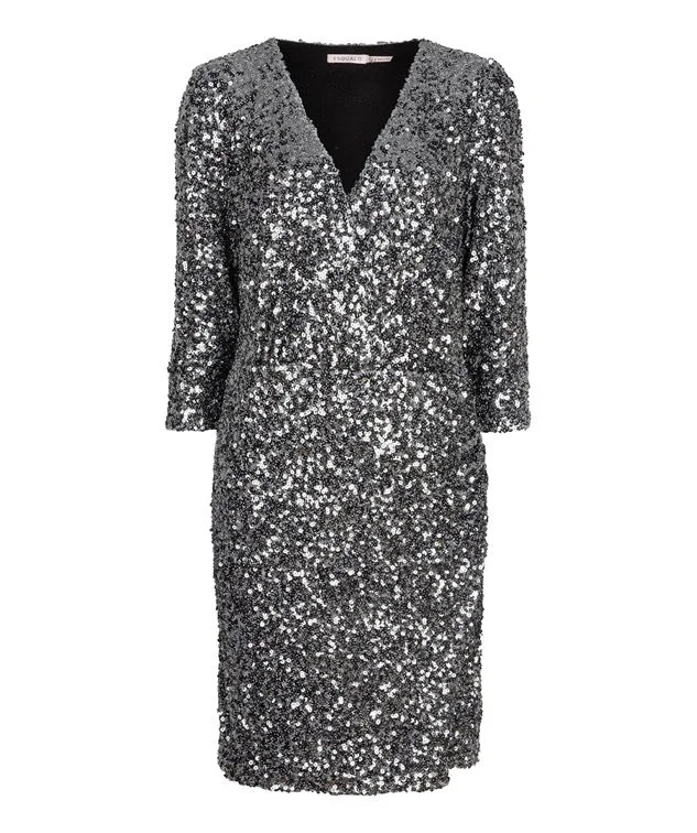 elegant dressEsqualo V Neck Grey/Silver Sequin Dress