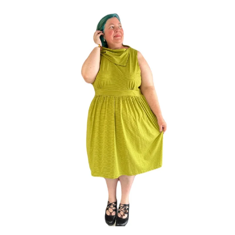 elegant dressSideways Collar Dress in Chartreuse Stripe