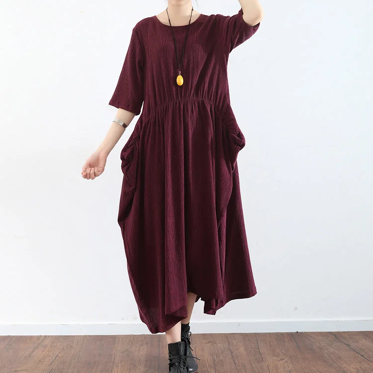 mini dresshalf sleeve burgundy baggy plus size dress pleated silk dresses long silk maxi dress tunic gown