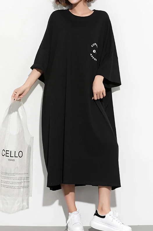 cocktail dressStyle black print cotton Tunic plus size Fashion Ideas Batwing Sleeve Maxi Summer Dress