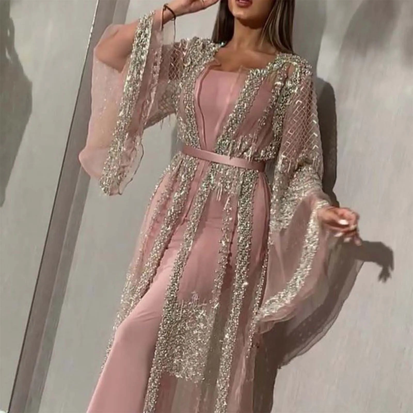 Price Smash JuliaFashion - Elegant Glitter Ladies Luxury Hot Gold Skirt Shawl Banquet Evening Mesh Patchwork Split Vintage Party Dress