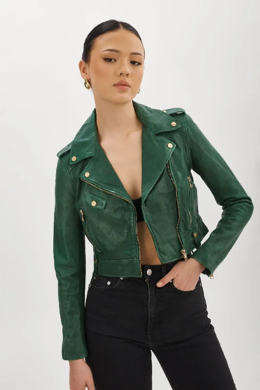 Best Deals CIARA GOLD | Cropped Leather Biker Jacket