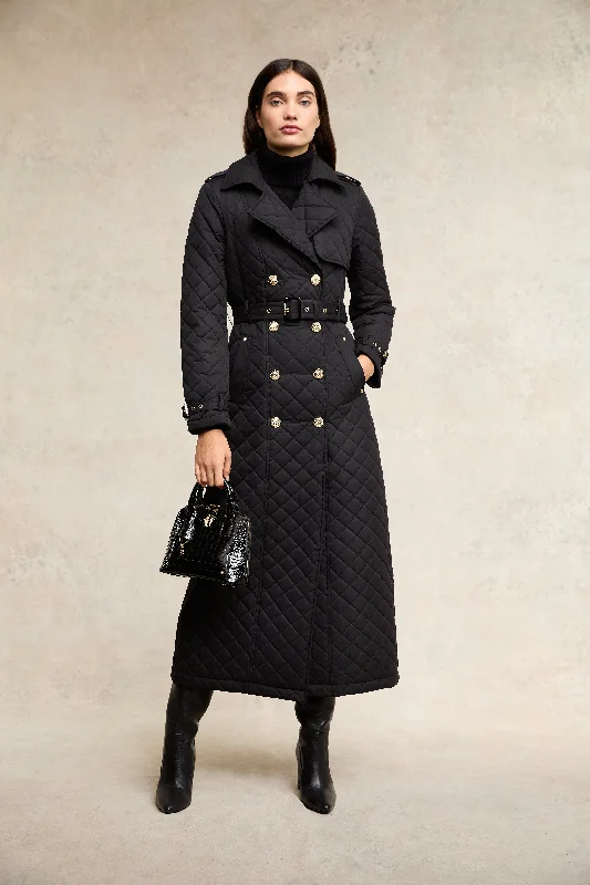 padded puffer coatFull Length Enstone Quilted Trench Coat (Black)