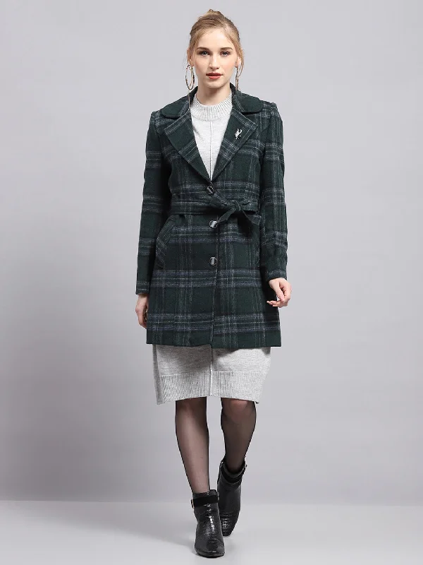 oversized coatWomen Green Check Collar Full Sleeve Coat