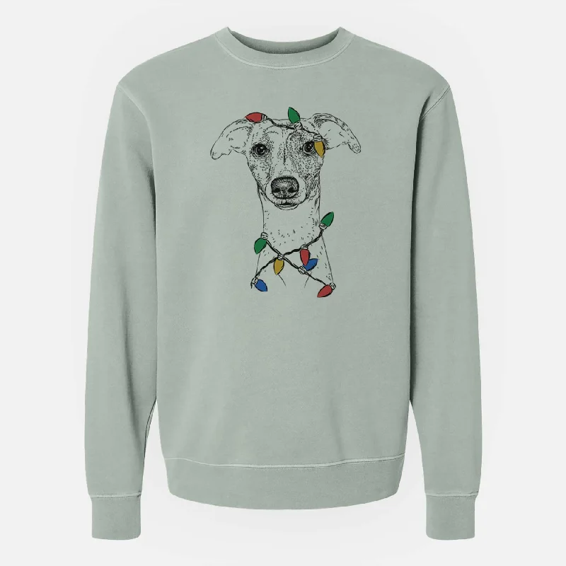 loose fit athletic hoodieChristmas Lights Twiggy the Whippet - Unisex Pigment Dyed Crew Sweatshirt