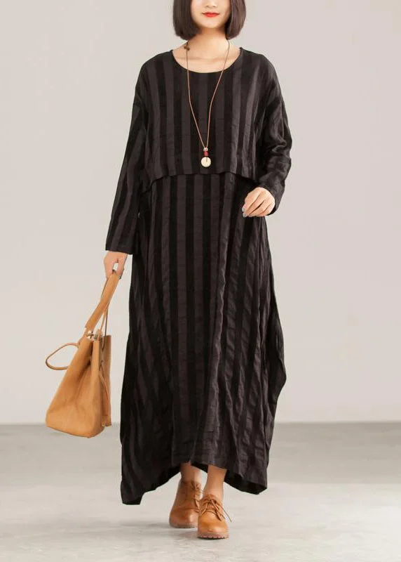 comfy maxi dressLoose cotton tunics for women Casual Striped Women Casual Loose O-neck Maxi Dress