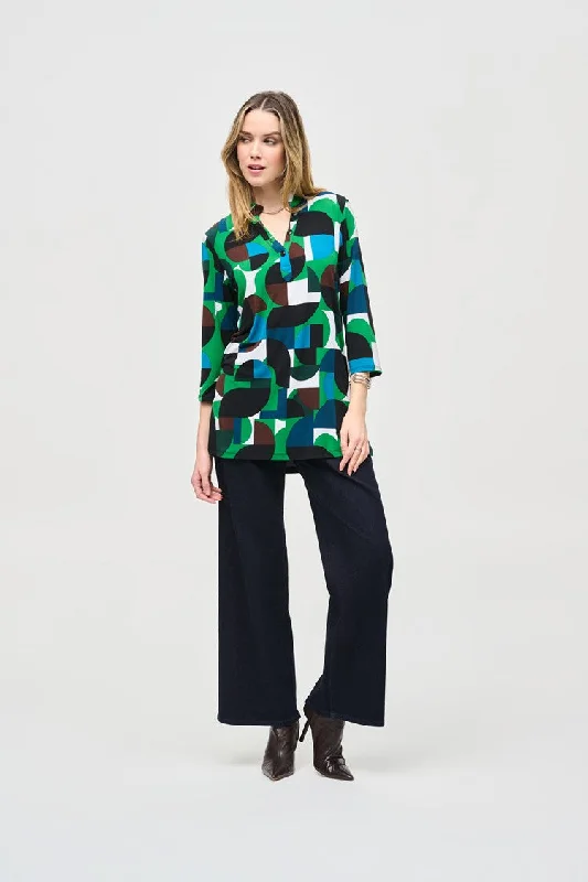 Extra Savings Joseph Ribkoff Vanilla/Multi Silky Knit Geometric Print Trapeze Tunic