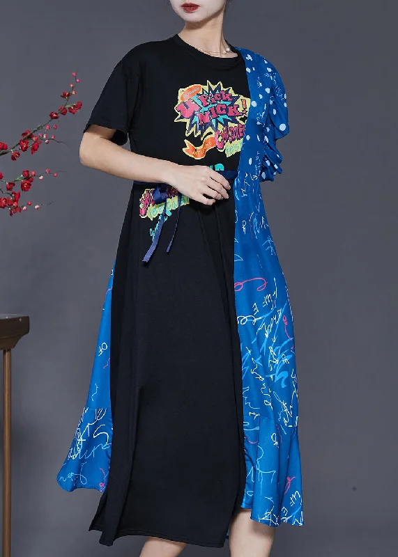 Year-End Sale Chic Colorblock Asymmetrical Patchwork Cotton Long Dress Summer