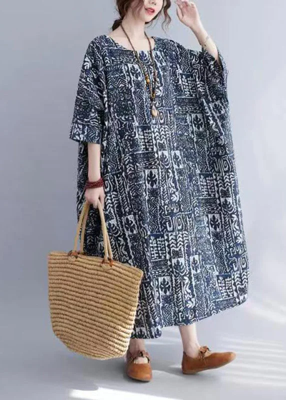 silk dressCasual O-Neck Print Long Dress Half Sleeve