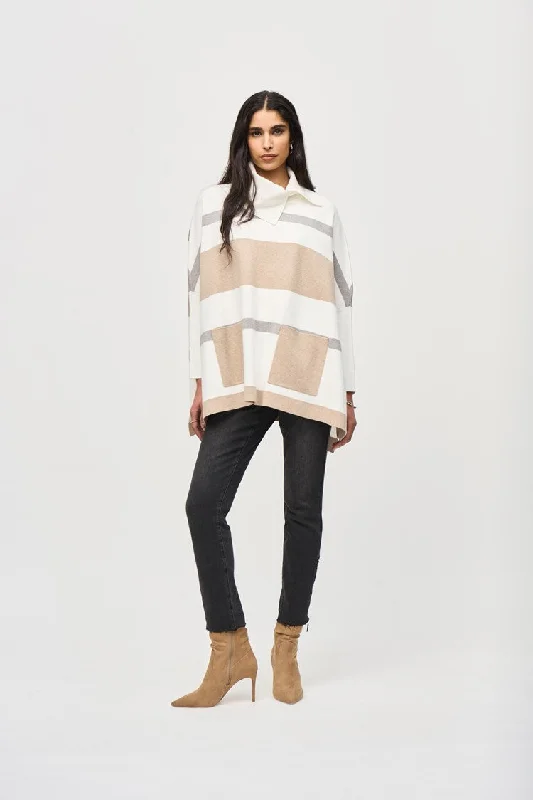Final Clearance Joseph Ribkoff Vanilla/Oatmeal/Melange Grey Jacquard Sweater Knit Poncho