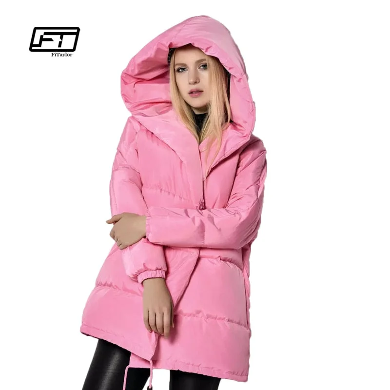 The Best Prices Winter Jackets Women 90% White Duck Down Parkas Loose Fit Plus Size Hooded Coats Medium Long Warm Casual Pink Snow Outwear