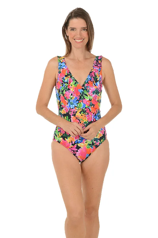 Can't Be Beat Blooming Bouquet Ruffle Front Surplice Swimsuit