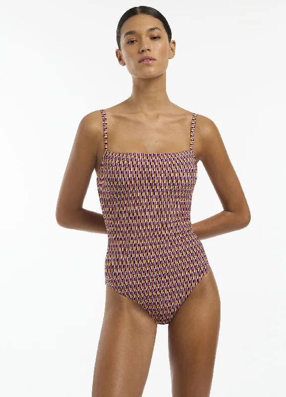Flash Deals Lumiere Square Neck Tank One Piece - Wine Cup