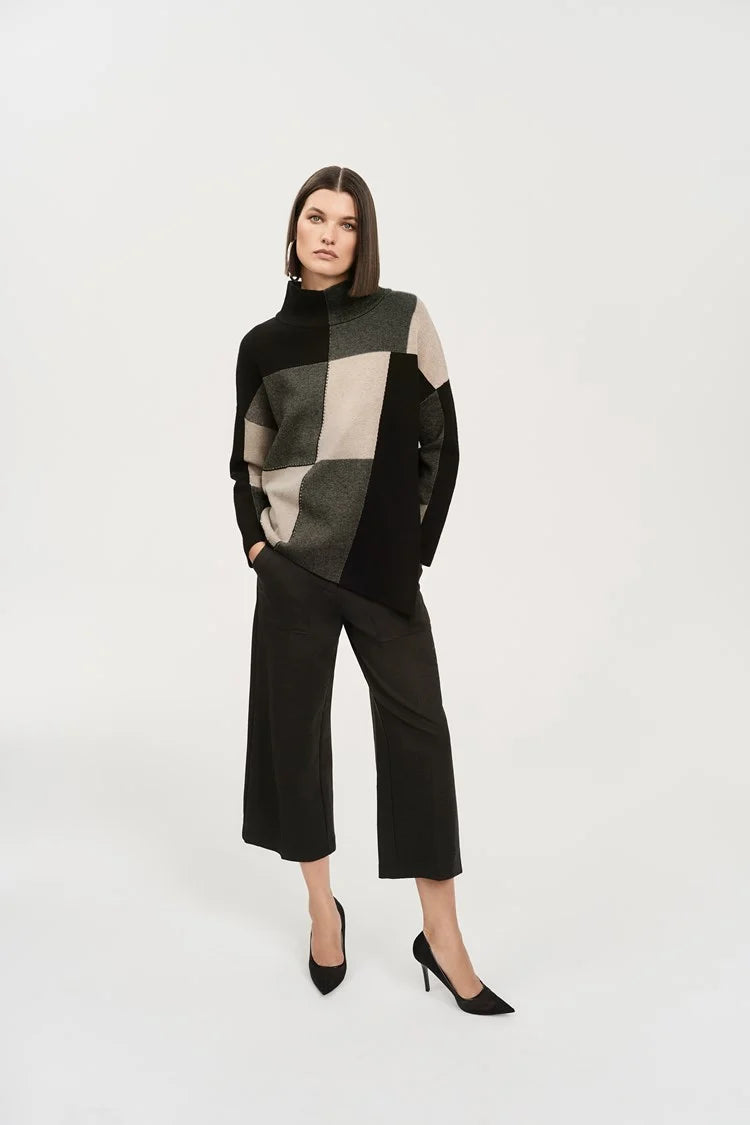 Flash Deals Joseph Ribkoff Taupe/Melange Black Color-Block Jacquard Knit Pullover