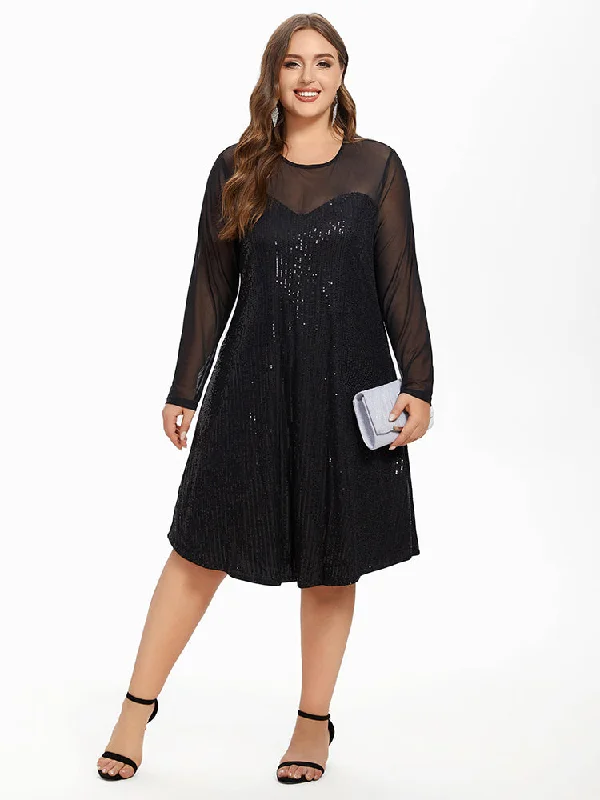 form-fitting dressContrast Mesh Sleeve Sequin Midi Dress