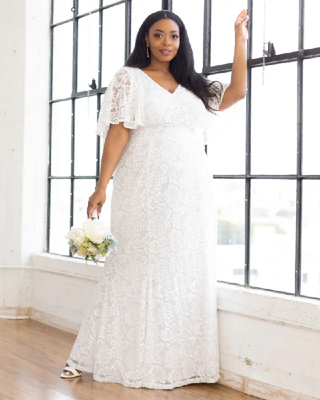 bohemian dressClarissa Lace Flutter Sleeve Long Wedding Gown