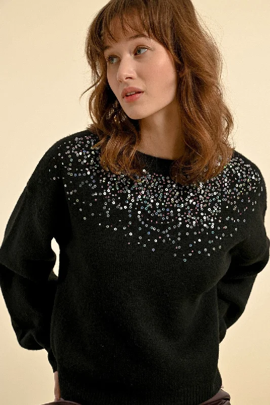 Online Only Molly Bracken Black Knitted Sequin Sweater