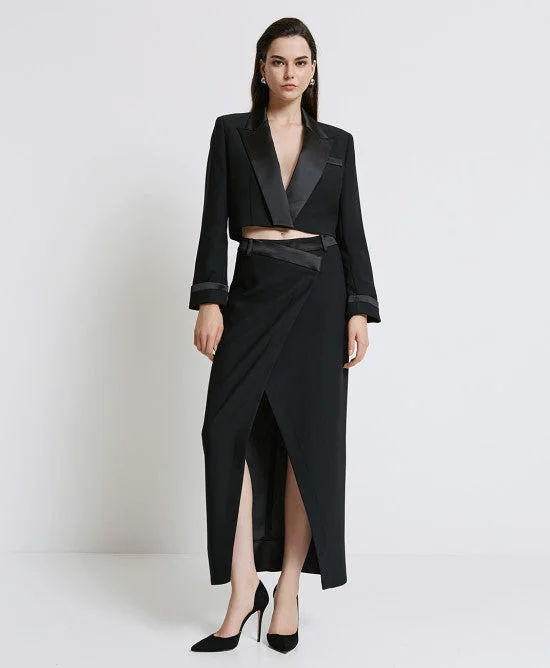 Markdown Madness Access Fashion Long Black Skirt With Asymmetric Satin Waist