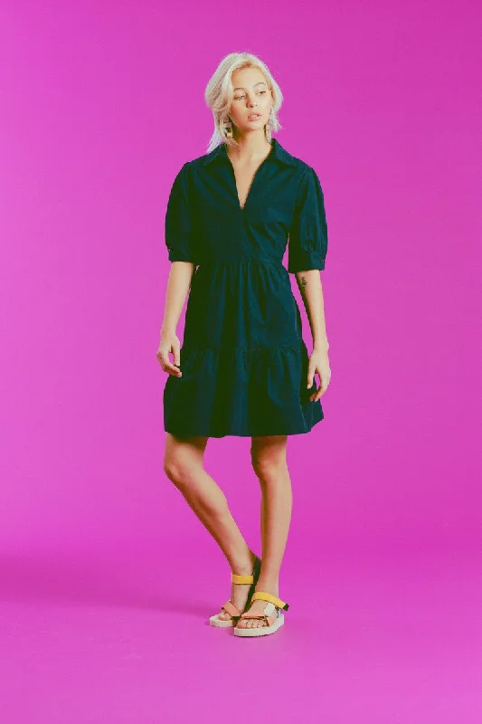 Doorbuster Deal Molly Bracken Tiered Navy Shirt Dress