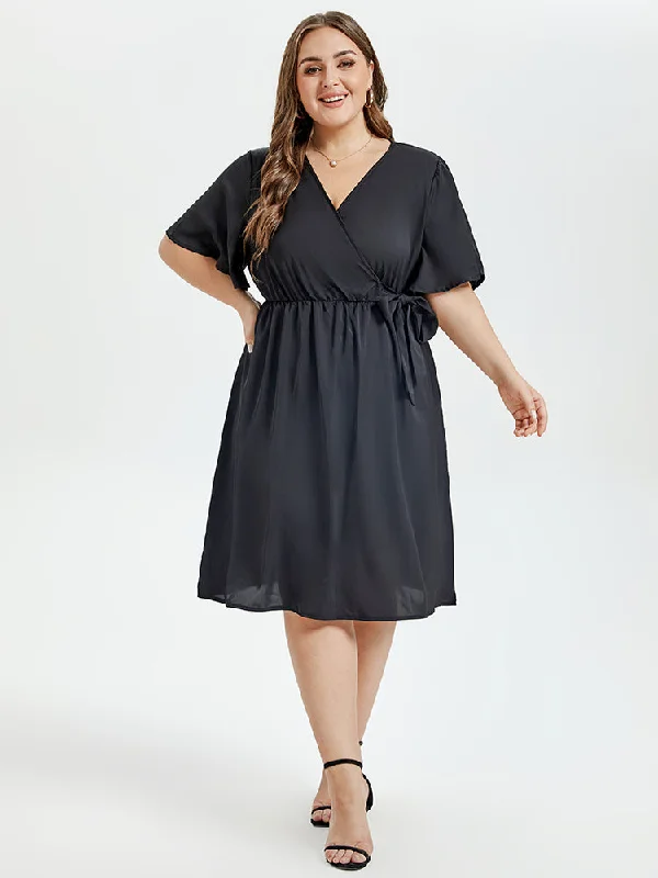 structured dressButterfly Sleeve Ruffle Hem Belted Midi Dress