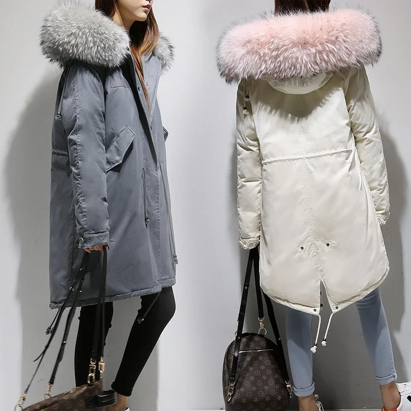 Stock Up and Save Thickened Women Down Coat Women Down Winter Down Jacket Women Long Women Hooded Warm Coat Fur Collar Winter Coat Brand Clothing