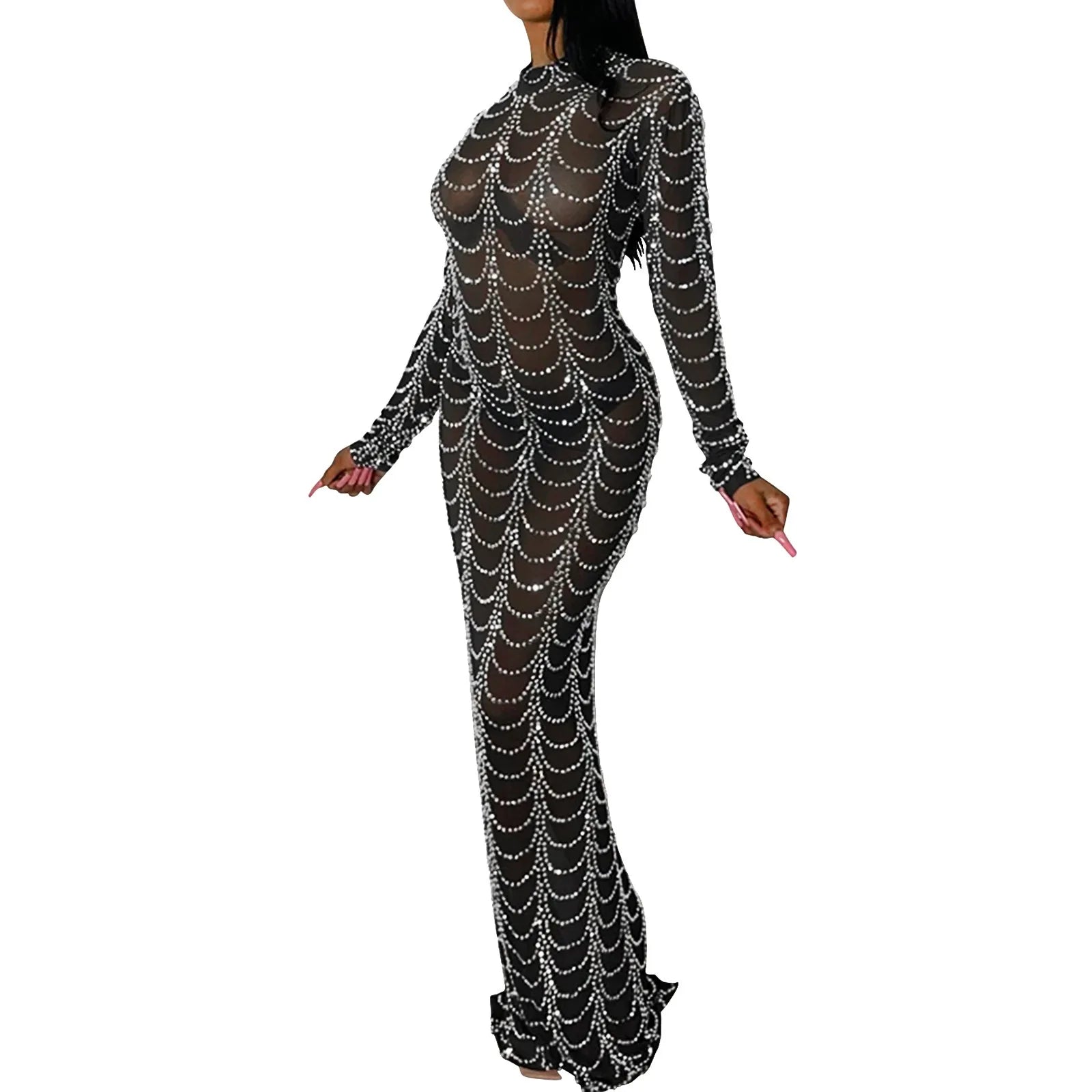 Referral Discount JuliaFashion - Bodycon Maxi Women Wedding Evening Elegant Fancy Long Gown Transparent Hollow Out Sexy Slim Fit Evening Party Club Dress
