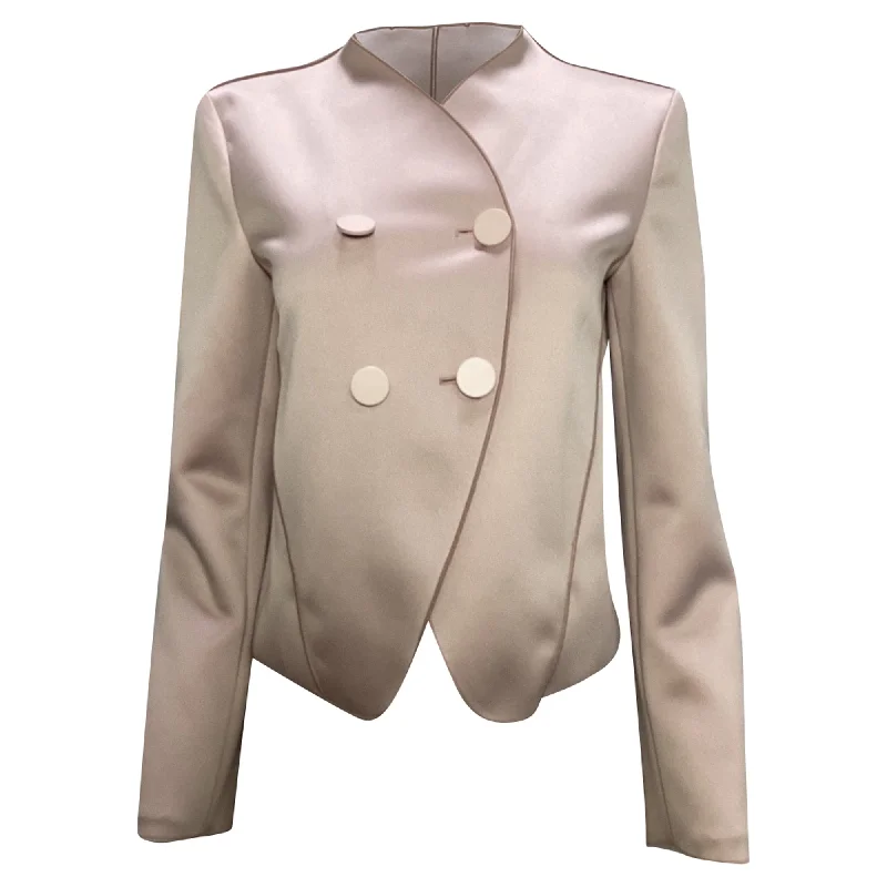 Price Cut Giorgio Armani Uncollared Double-Breasted Blazer in Rose Polyester