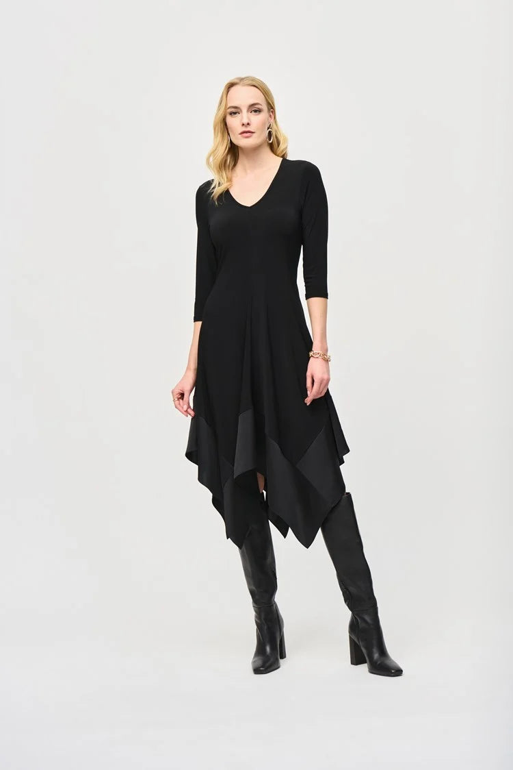 ashionable dressJoseph Ribkoff Black Silky Knit Handkerchief Dress