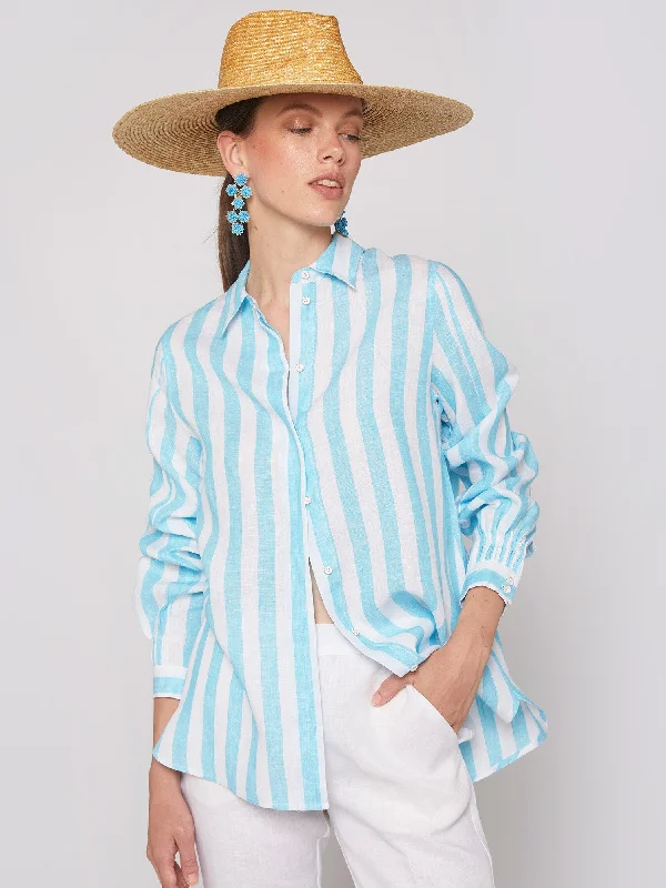 Deal Dash Vilagallo Turquoise/White Linen Shirt