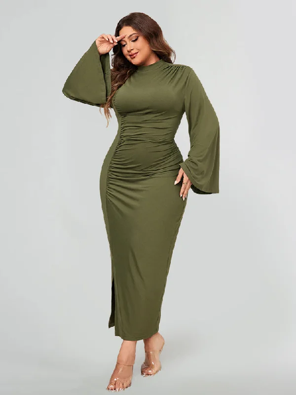 off-shoulder dressSolid Color Ruched Split Bodycon Dress