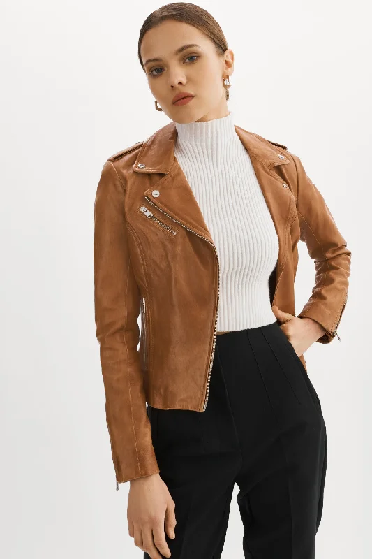Special Price HARPER | Fitted Leather Biker Jacket