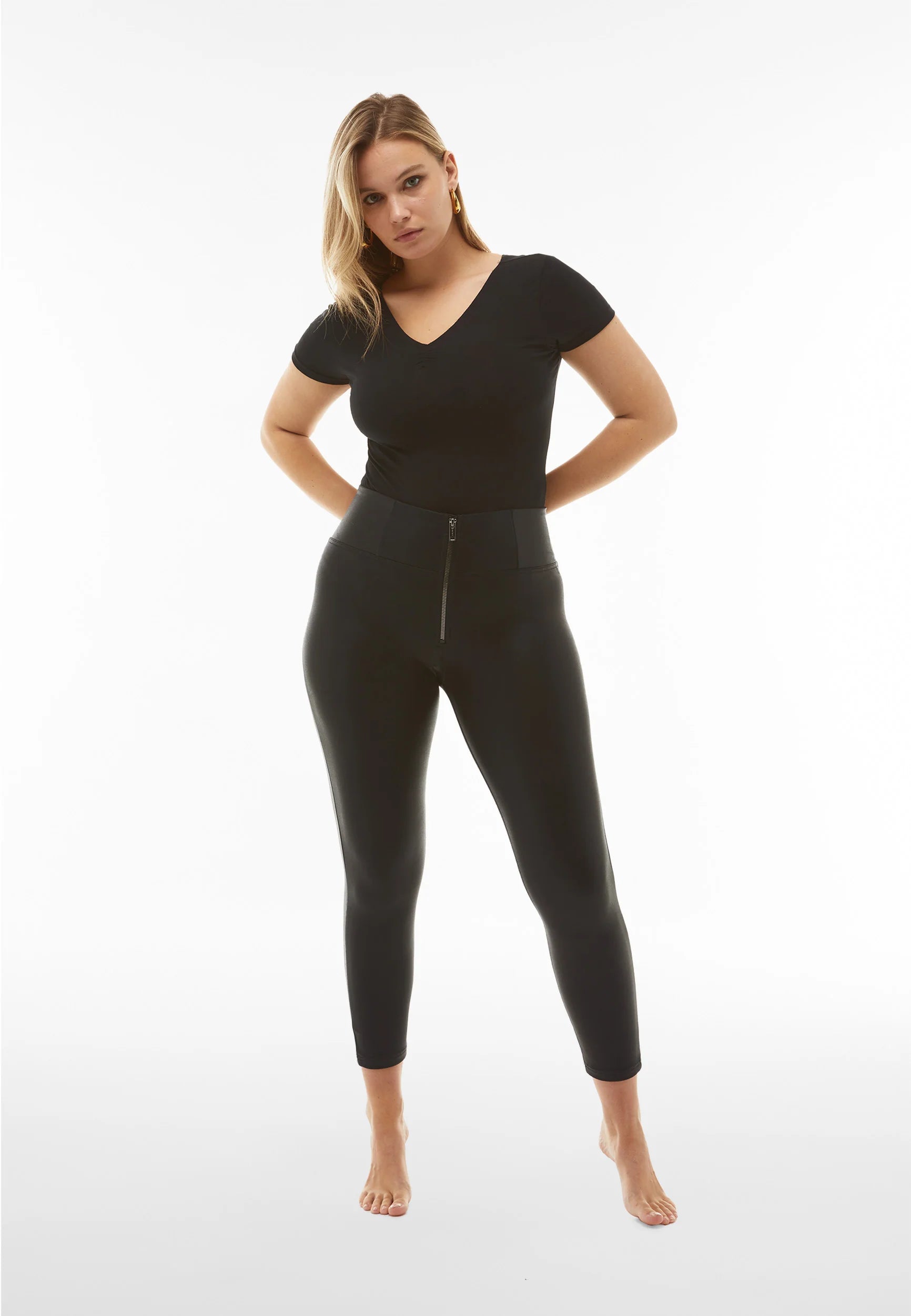 Reduced Prices Freddy Jeans Black Metallic Faux Leather High Waist Full Length