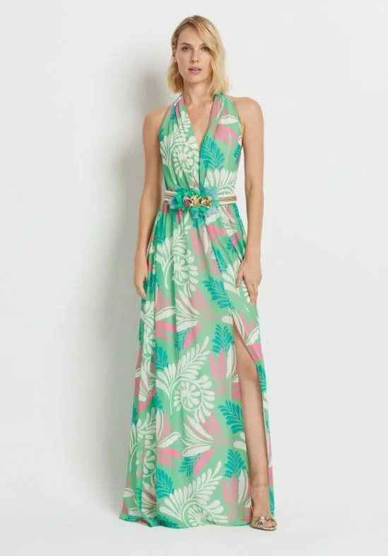 Hurry In Laura Bernal Halter Neck Leaf Print Dress