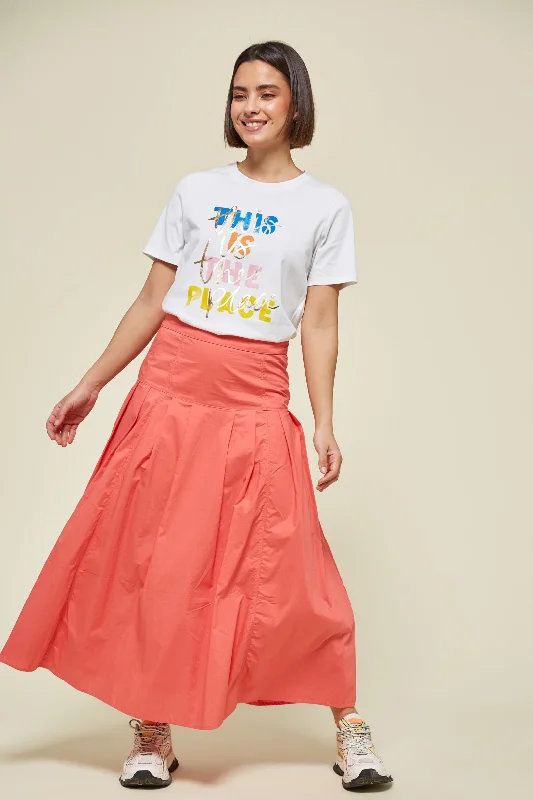 Hurry In Md'M Coral Flared Skirt