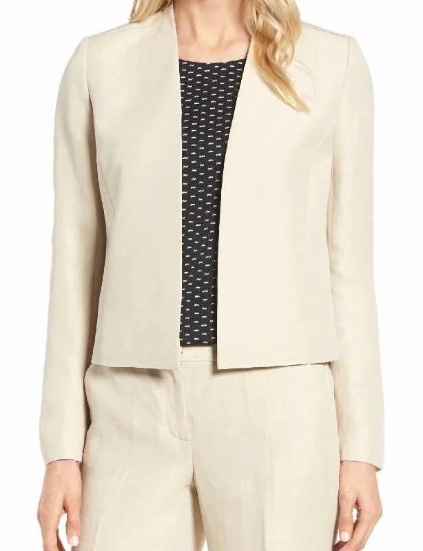 New Deals Crop Open Front Linen Blend Jacket In Beige