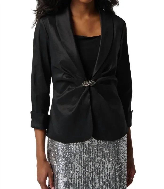 Best Bargains Taffeta Fitted Blazer With Shawl Collar In Black