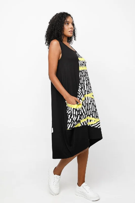 off-shoulder dressOzai N Ku Black/Yellow Star Dress