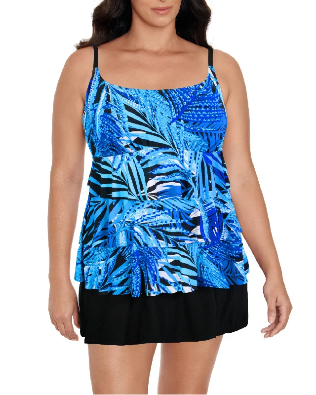 Blowout Deals 2024 Longitude Jungle Boogie Ruffle Faux Skirtini W/ Pockets Long Torso One Piece Swimsuit - L240431