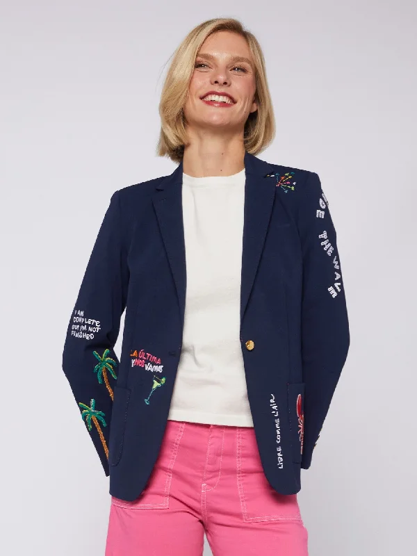Discount Mania Vilagallo Navy Printed Blazer