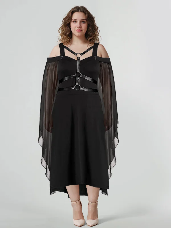 pleated maxi dressHalloween Contrast Mesh Flare Sleeve Lace Up Dress