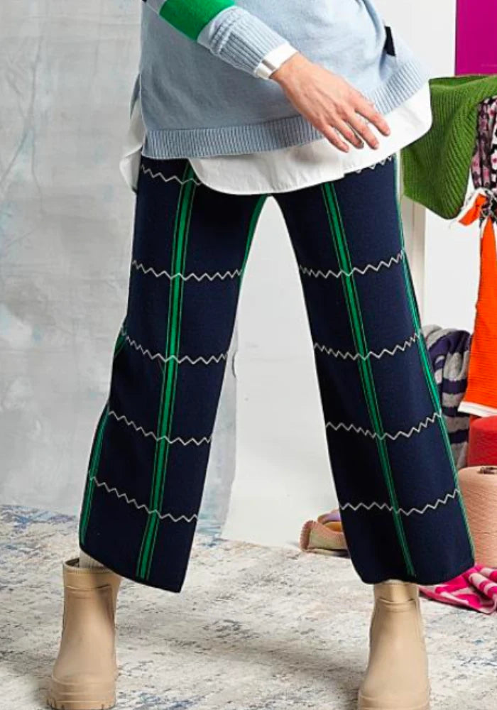 Crazy Deals Pame Carrioni Navy/Green Check Knitted Trouser