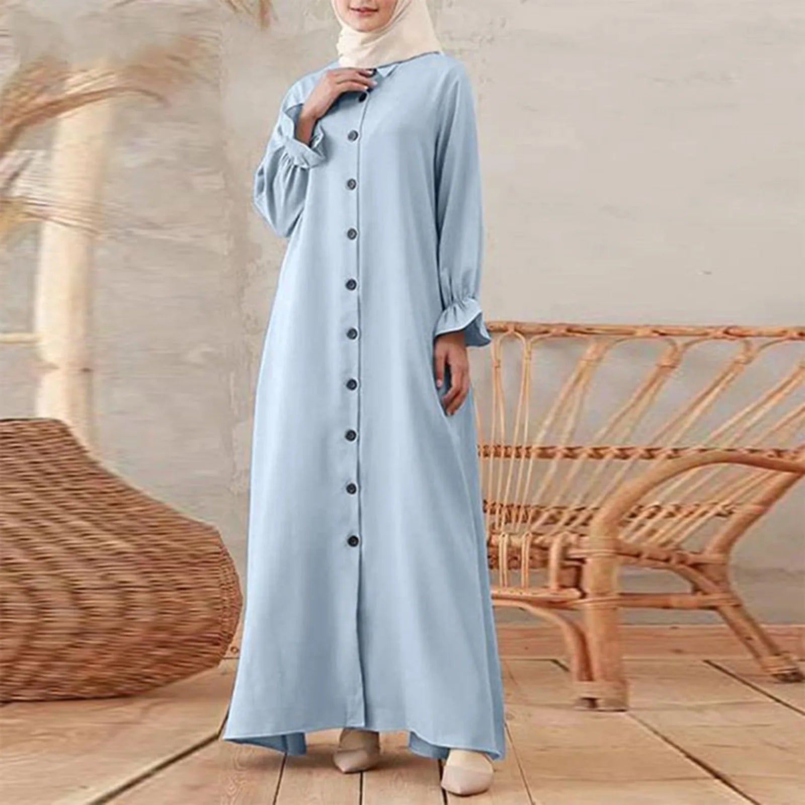 casual evening dressJuliaFashion - Women's Clothing 2024 Long Sleeve Muslim Robe Women Islamic Clothing Abaya Shirt Buttoned Dubai Turkish Femme Hijab Arabic Wear Dress