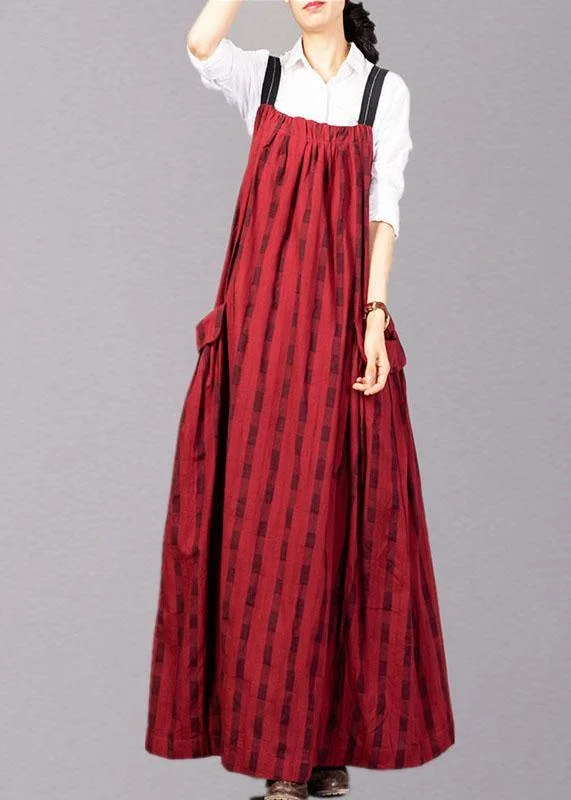 formal dressModern sleeveless linen clothes Catwalk red patchwork Dress fall