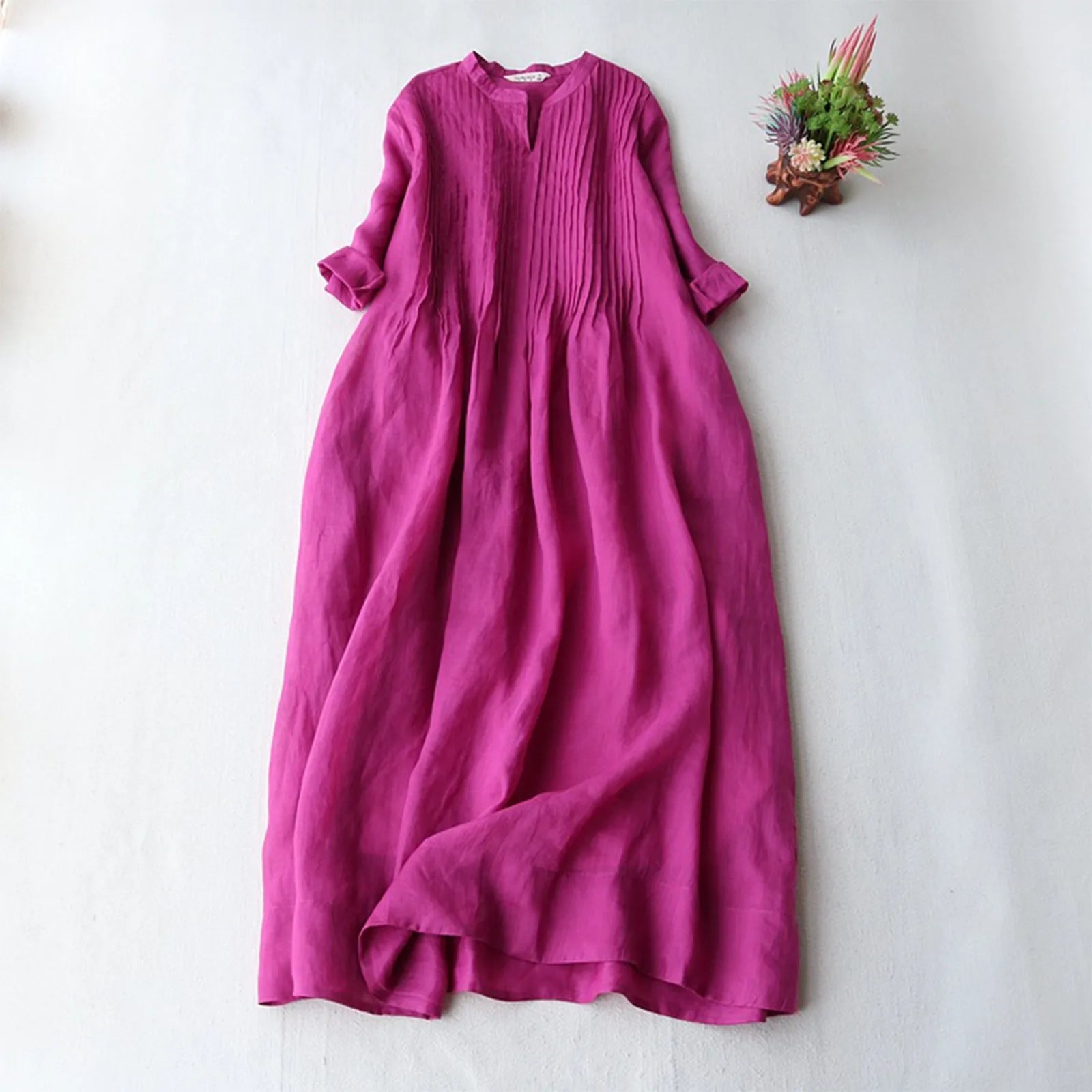 sleeveless dressJuliaFashion - 2024 Summer New Ladies Cotton Linen Fashion Women's Thin Ramie Elegant Organ Pleated Loose Flowy Short Sleeve Casual Dress