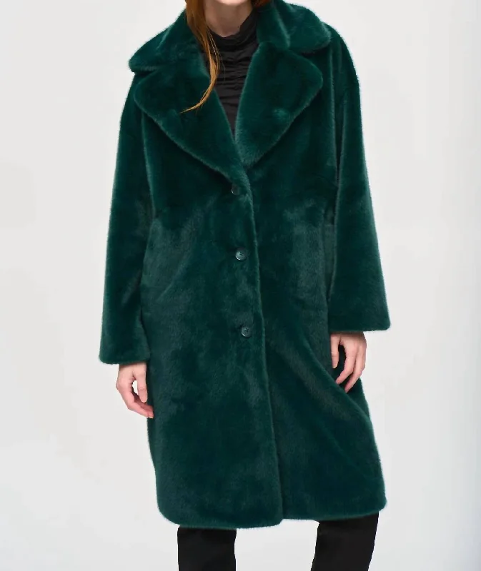 Deal of the Day Faux Fur Straight Coat In Absolute Green