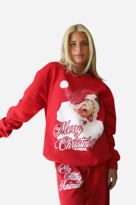 Friday + Saturday Vintage Santa Sweatshirt in Red