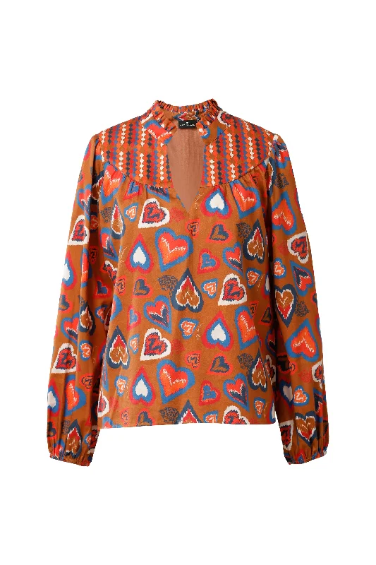 Savings Alert Emily Lovelock Nut Cotton Satin Stencel Heart Top