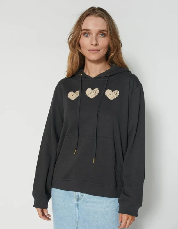 Act Fast Stella + Gemma | Hoodie | Aged Black Triple Brushed Hearts
